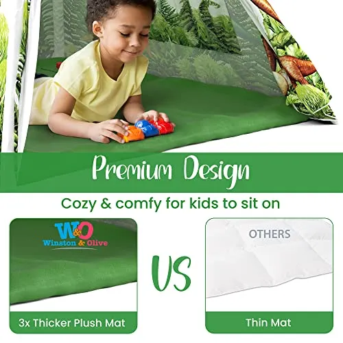 Dinosaur Kids Teepee Tent with Roar Button, LED Lights & Plush Mat - The Most Stable Teepee Tent for Kids - Dinosaur Tent - Dinosaur Toys for Kids Play Tent - Kids Tent Indoor - Toddler Tent