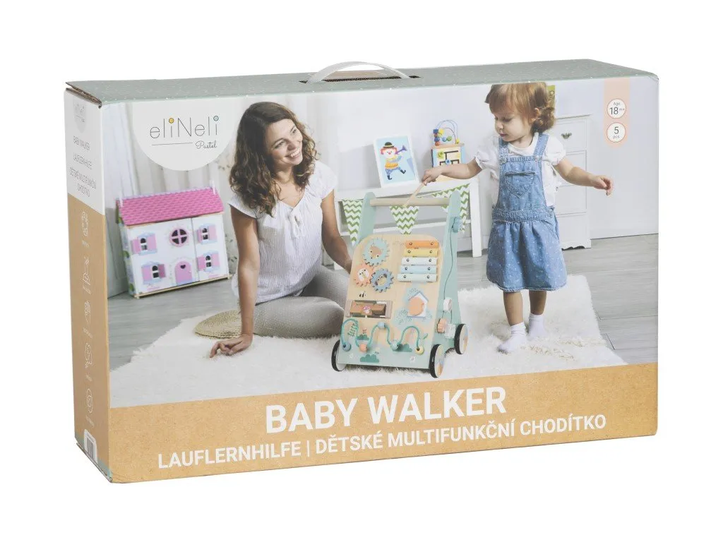 EliNeli Multifunktionale Lauflernwagen aus Holz - Pastel