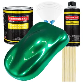 Emerald Green Metallic Acrylic Enamel Auto Paint - Complete Gallon Paint Kit - Professional Single Stage Automotive Car Coating, 8:1 Mix Ratio 2.8 VOC