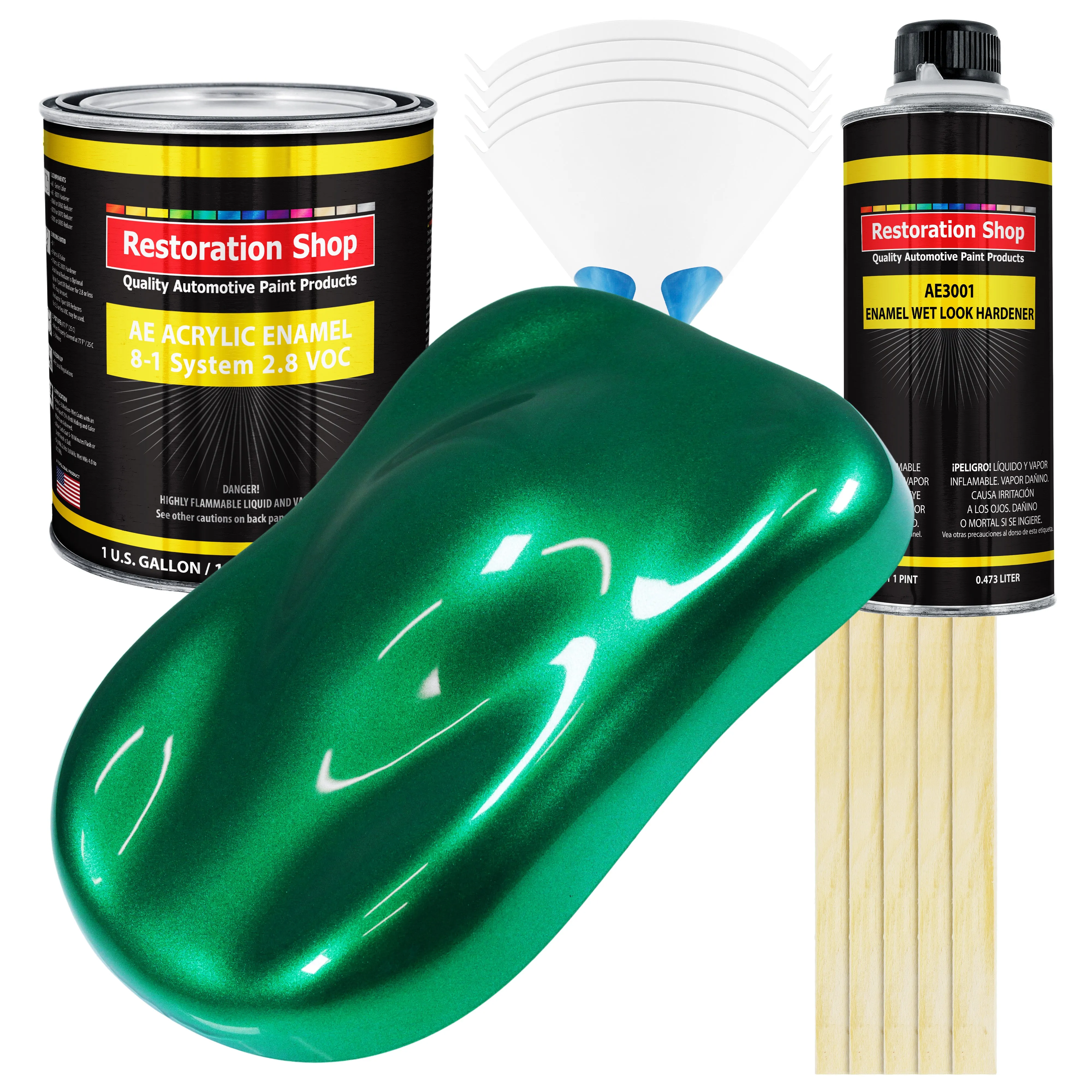 Emerald Green Metallic Acrylic Enamel Auto Paint - Complete Gallon Paint Kit - Professional Single Stage Automotive Car Coating, 8:1 Mix Ratio 2.8 VOC