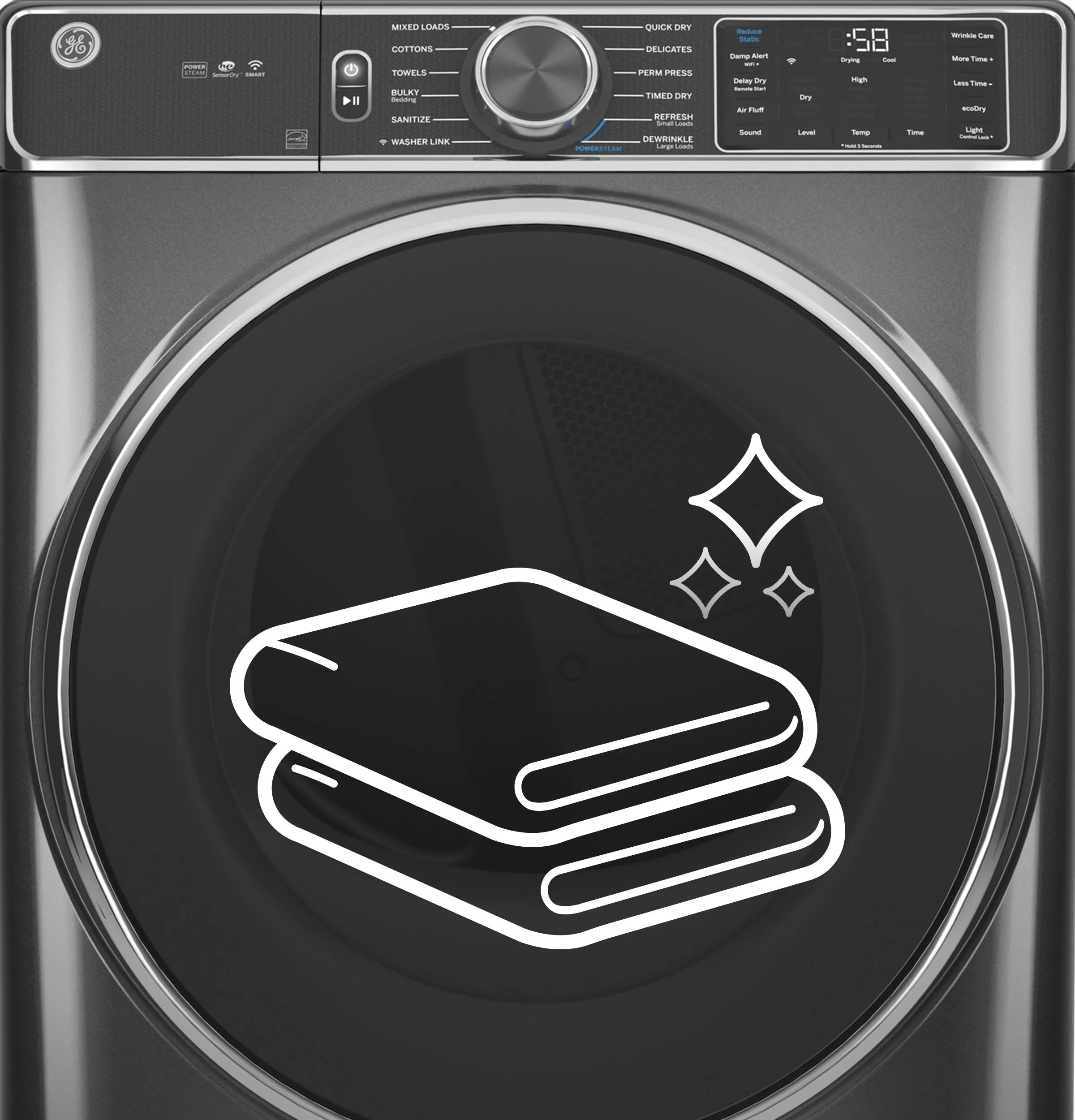GE® 7.8 cu. ft. Capacity Smart Front Load Electric Dryer with Sanitize Cycle