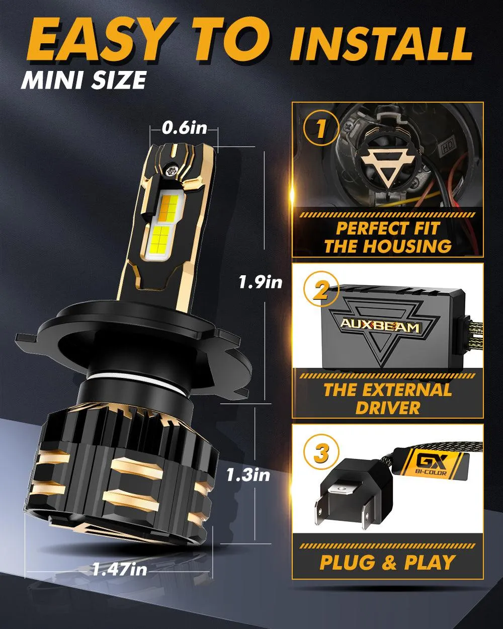 H4 LED Headlight Bulbs 110W 25000LM GX Bi-Color Series High Power & Brightness Dual Color Switchback | 2 Bulbs