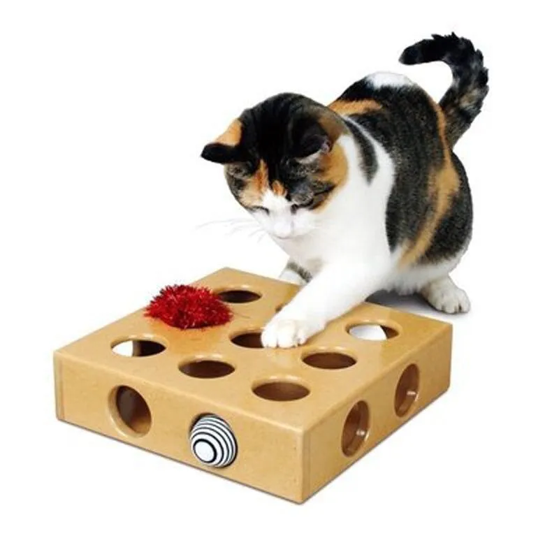 Hide And Seek Cat Toy Box Peek-a-Prize Interactive Cat Toys