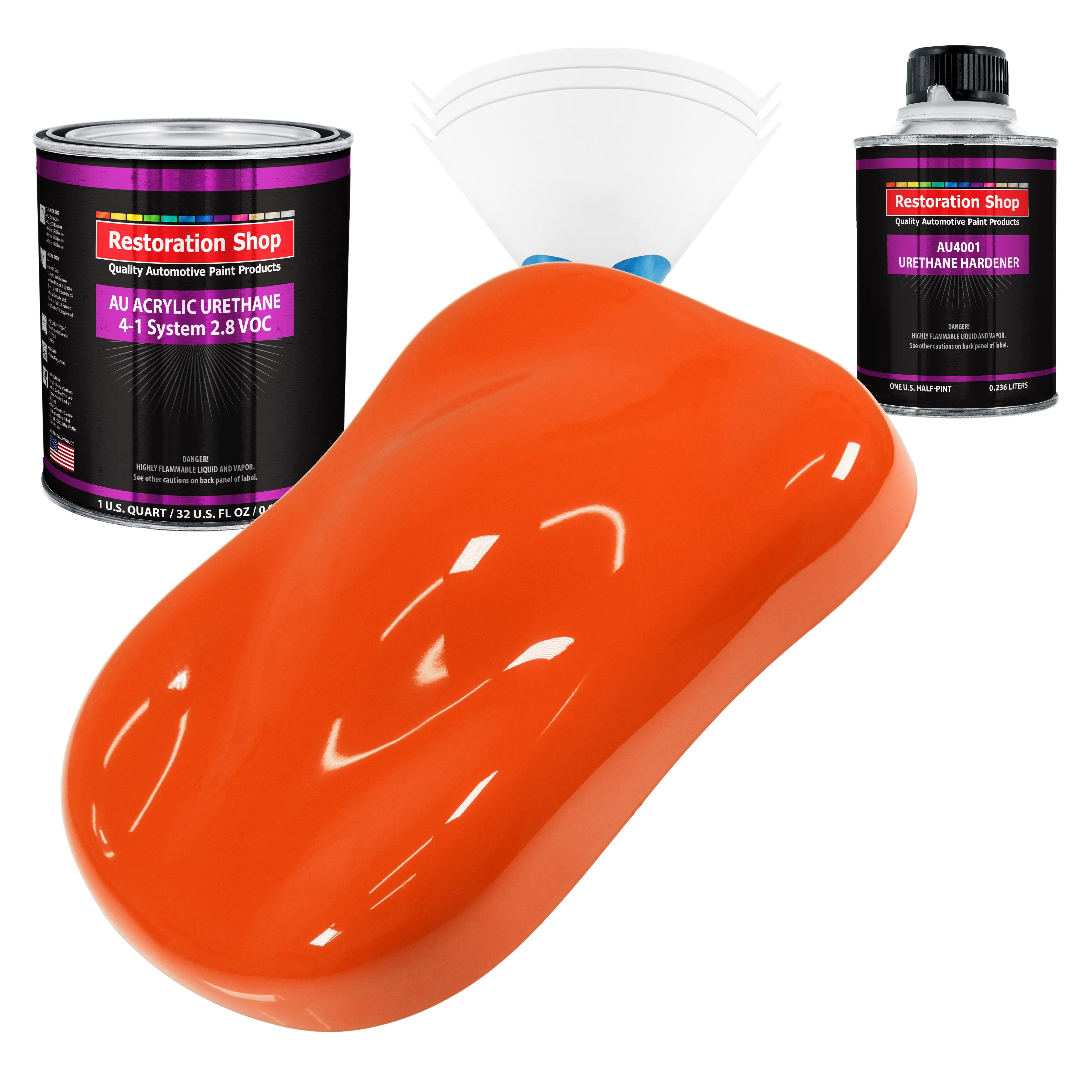 Hugger Orange Acrylic Urethane Auto Paint - Complete Quart Paint Kit - Professional Single Stage Automotive Car Truck Coating, 4:1 Mix Ratio 2.8 VOC