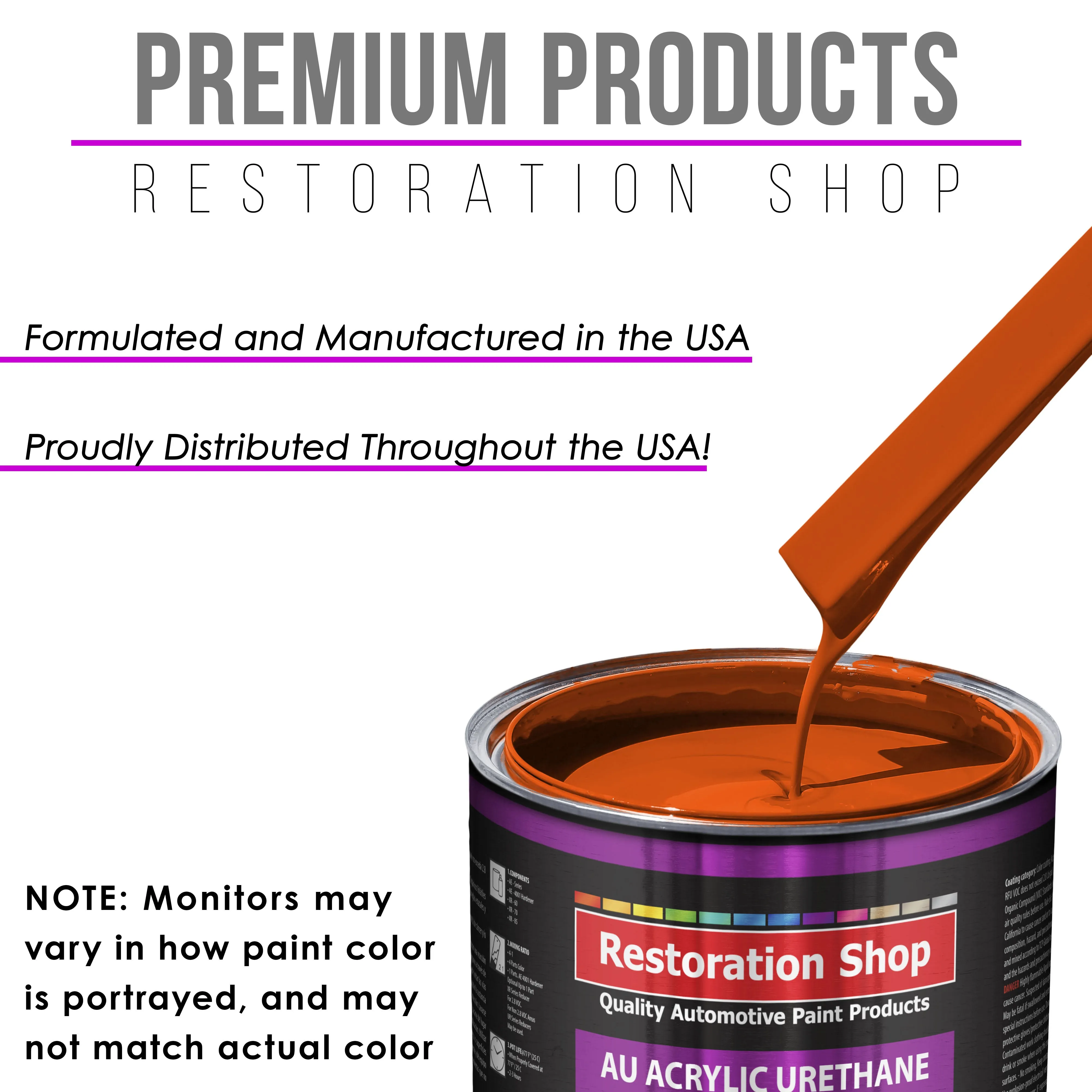 Hugger Orange Acrylic Urethane Auto Paint - Complete Quart Paint Kit - Professional Single Stage Automotive Car Truck Coating, 4:1 Mix Ratio 2.8 VOC