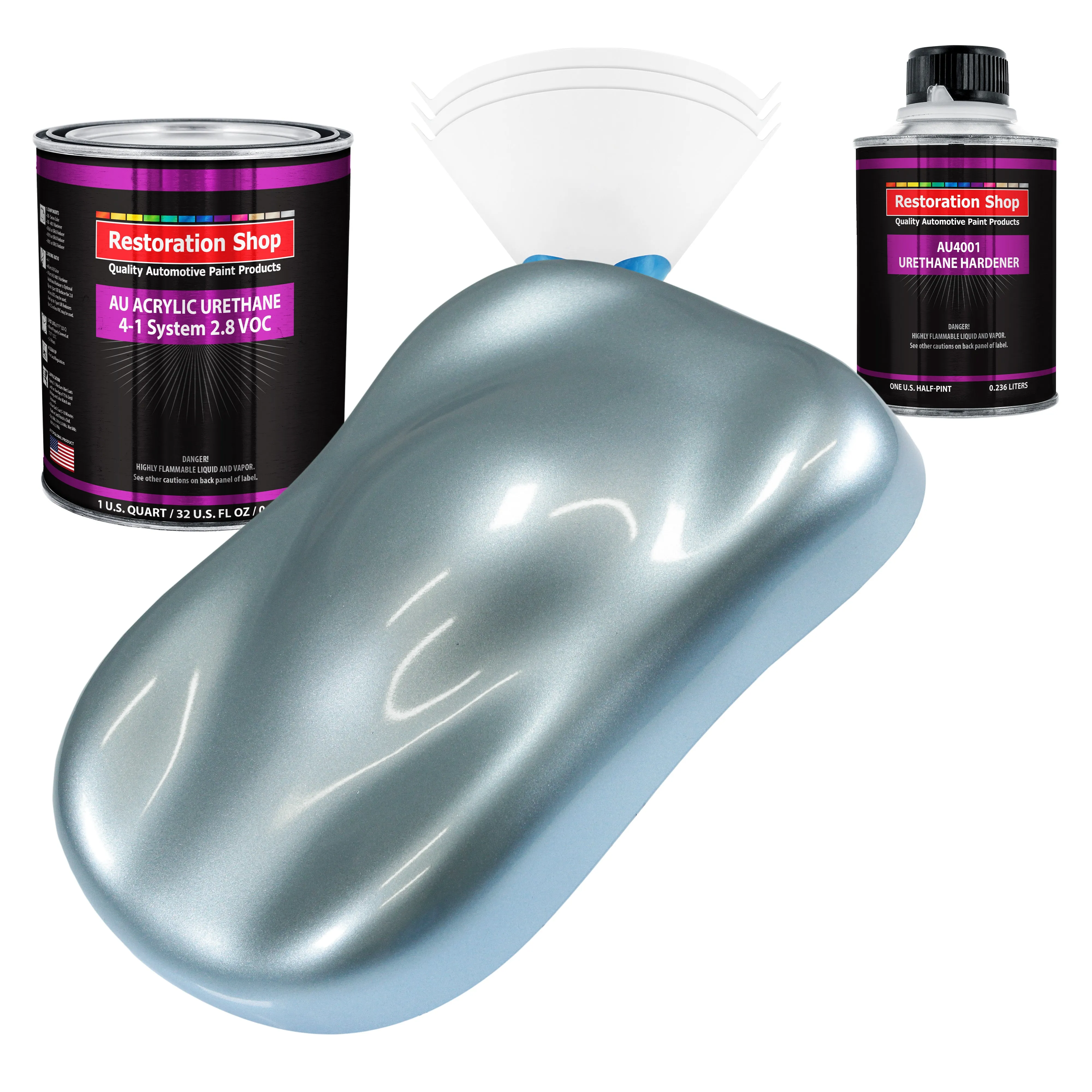 Ice Blue Metallic Acrylic Urethane Auto Paint (Complete Quart Paint Kit) Professional Single Stage Automotive Car Truck Coating, 4:1 Mix Ratio 2.8 VOC