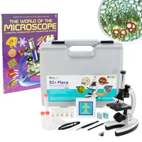 IQCrew By AmScope 1200X Magnification 52-pcs Kids Beginner Compound Microscope Kit with Slides, LED Light, Storage Box and Book "The World of the Microscope"