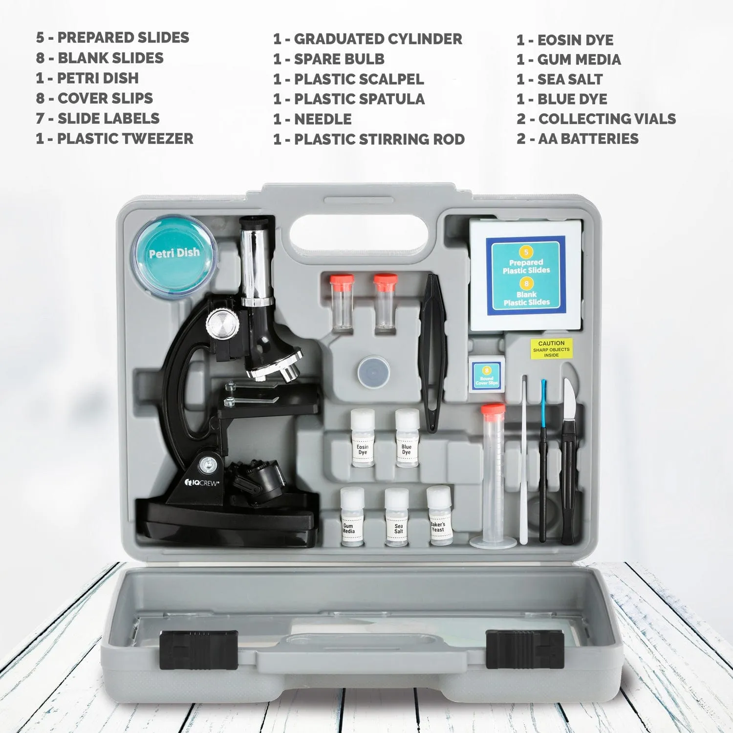 IQCrew By AMSCOPE Kids Children Biological Compound Microscope Kit 120X-240X-300X-480X-600X-1200X Magnification With Metal Arm Kids