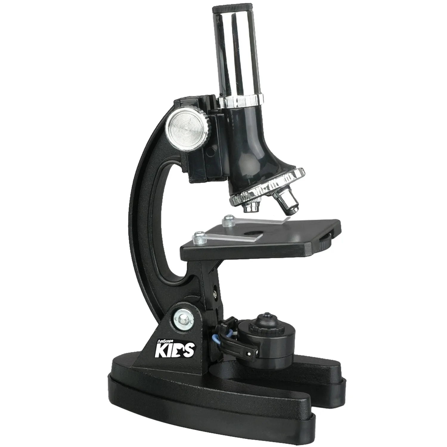 IQCrew By AmScope KIDS Series 48pc Metal Arm Educational Starter Biological Monocular Compound Microscope Black Kit 120X-1200X Magnification Experiment Cards