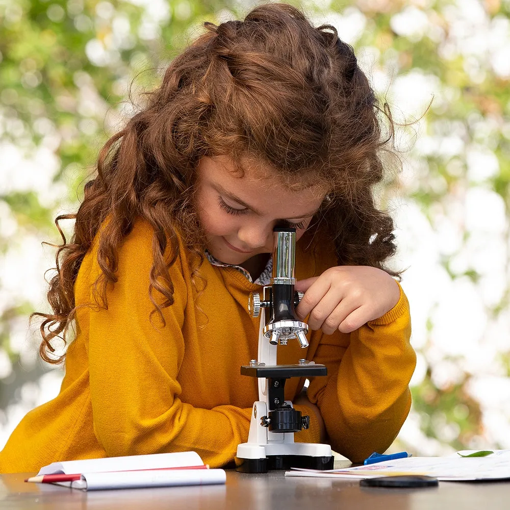 IQCrew By AmScope KIDS Series 48pc Metal Arm Educational Starter Biological Monocular Compound Microscope Kit 120X-1200X Magnification with Experiment Cards