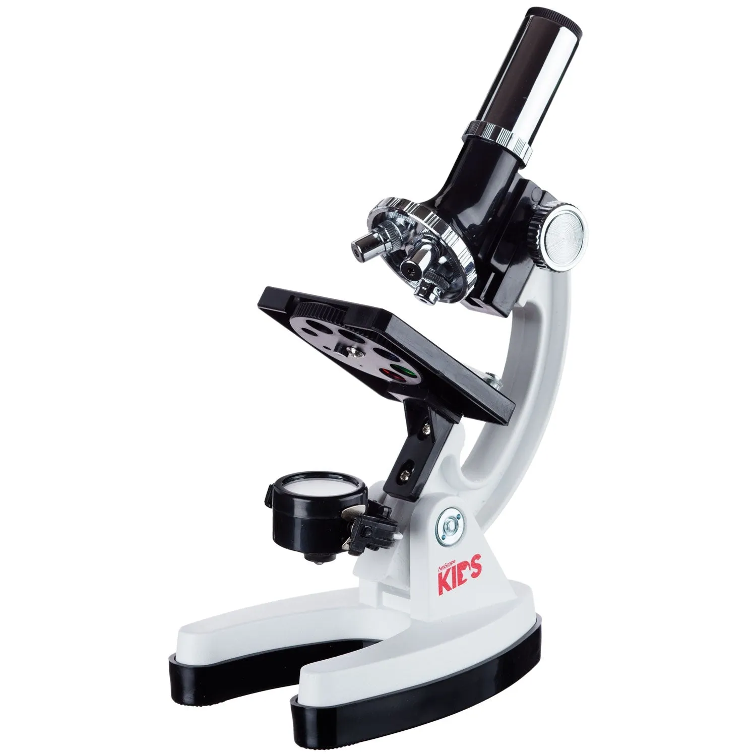 IQCrew By AmScope KIDS Series 48pc Metal Arm Educational Starter Biological Monocular Compound Microscope Kit 120X-1200X Magnification with Experiment Cards