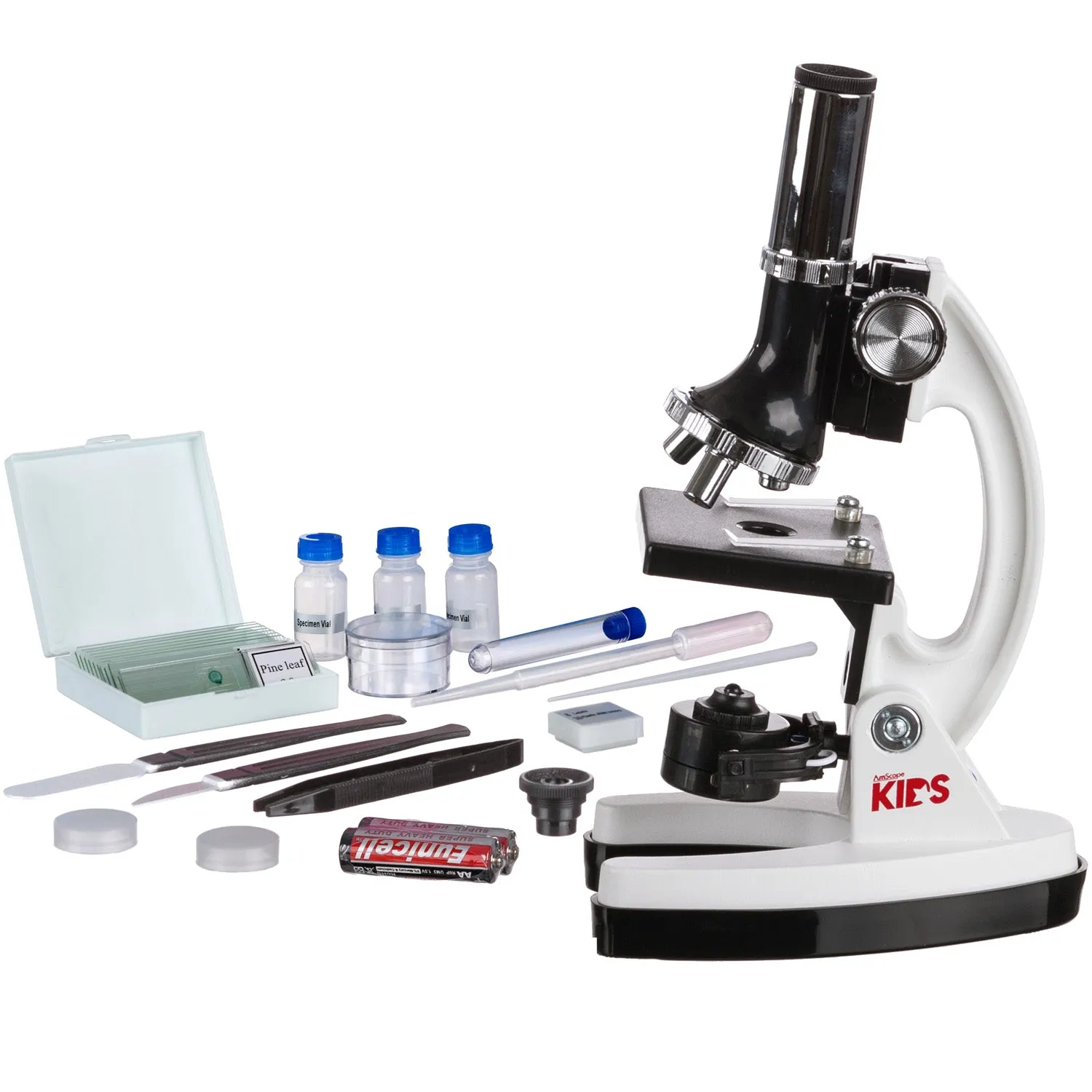IQCrew By AMSCOPE M30 Series KIDS Compound Microscope 120X-1200X Magnification 48pc Metal Arm Educational Starter Biological Microscope Kit