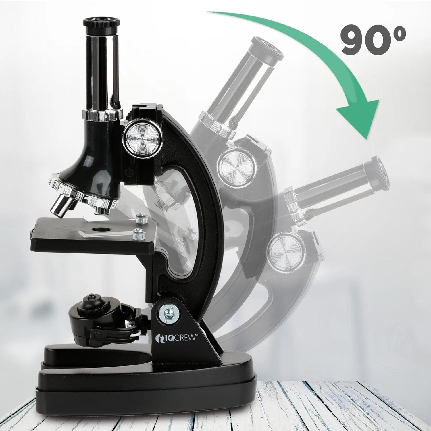 IQCrew By AMSCOPE Strater KIDS Student Compound Microscope Kit 120X-240X-300X-480X-600X-1200X Magnificaiton with Metal Arm and Experiment Cards