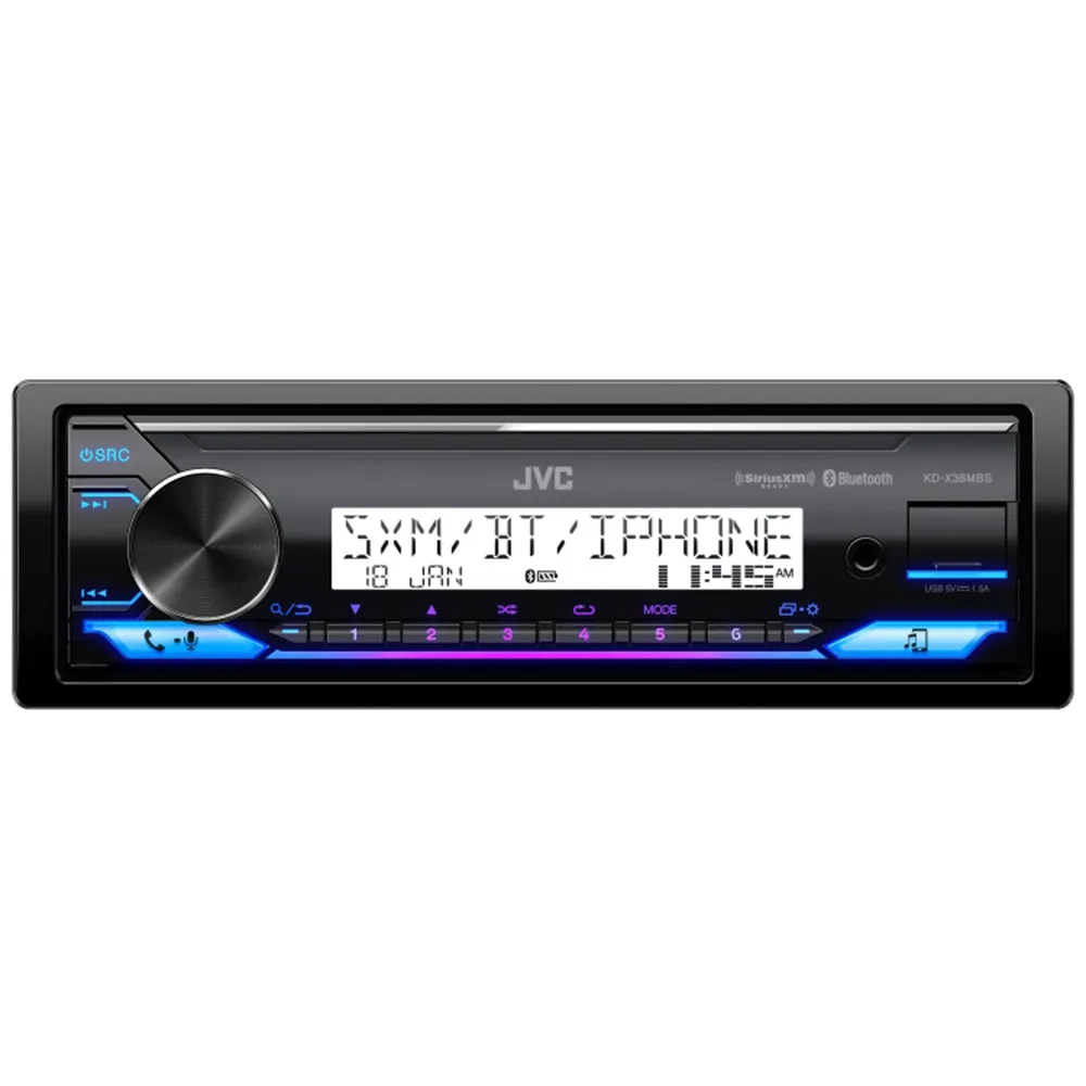 JVC Digital Media Mechless Marine Receiver LED Bluetooth iPhone USB KD-X38MBS