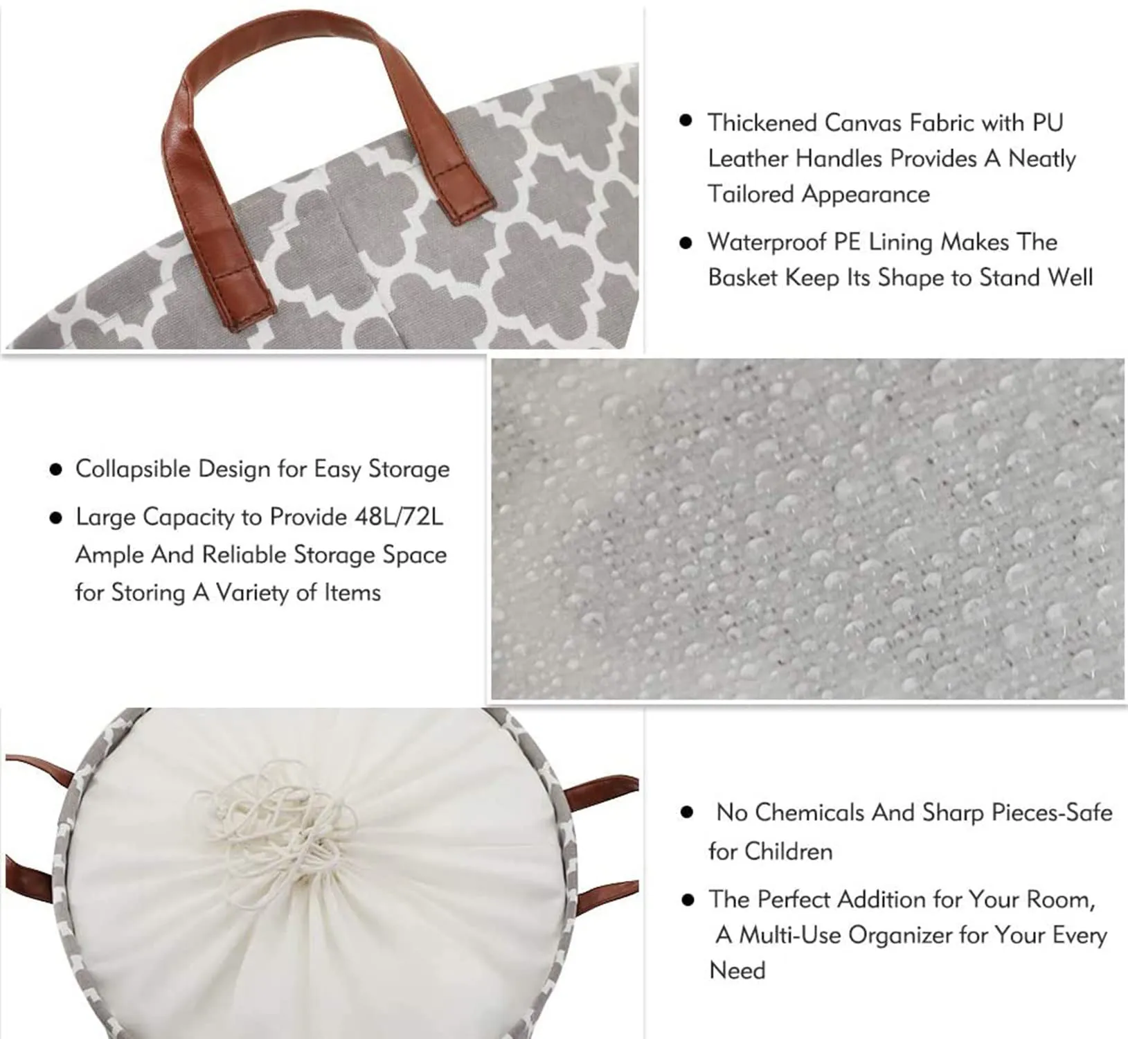 Laundry Basket with Handle-Grey Diamond