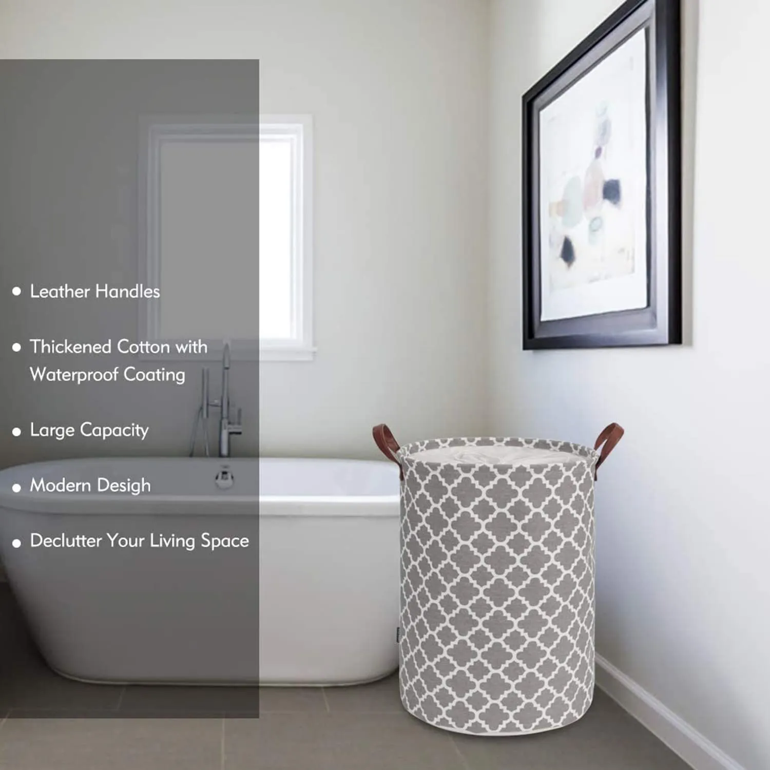 Laundry Basket with Handle-Grey Diamond