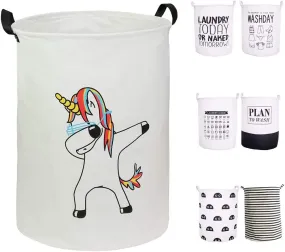 Laundry Baskets 22"×16" Collapsible Waterproof Cotton Linen Foldable Laundry Hampers Storage Bin Organizer Baskets with Handles for Clothes, Toy, Nursery (Uncorn)