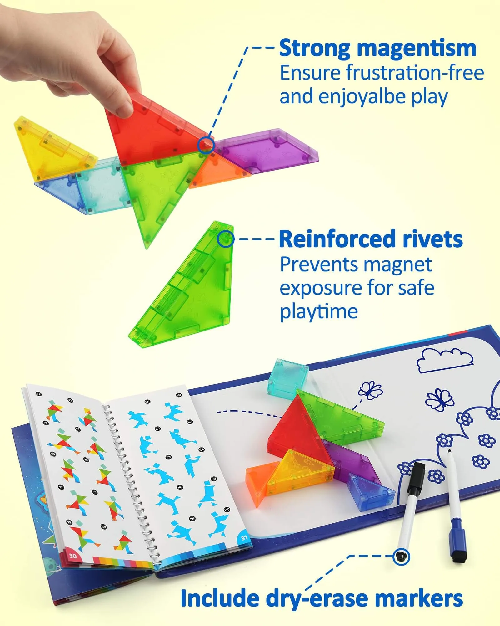 Magnetic Travel Tangram Puzzle with 3D Building Blocks