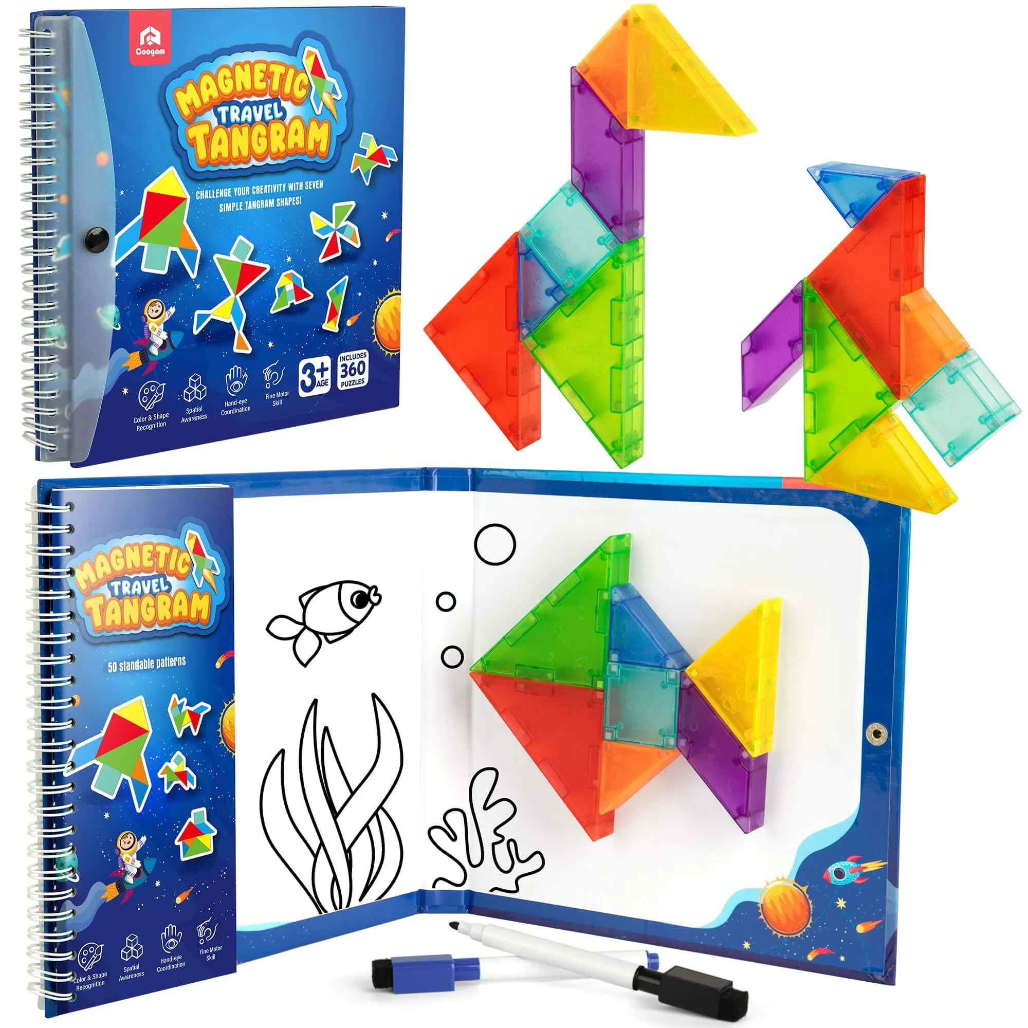Magnetic Travel Tangram Puzzle with 3D Building Blocks