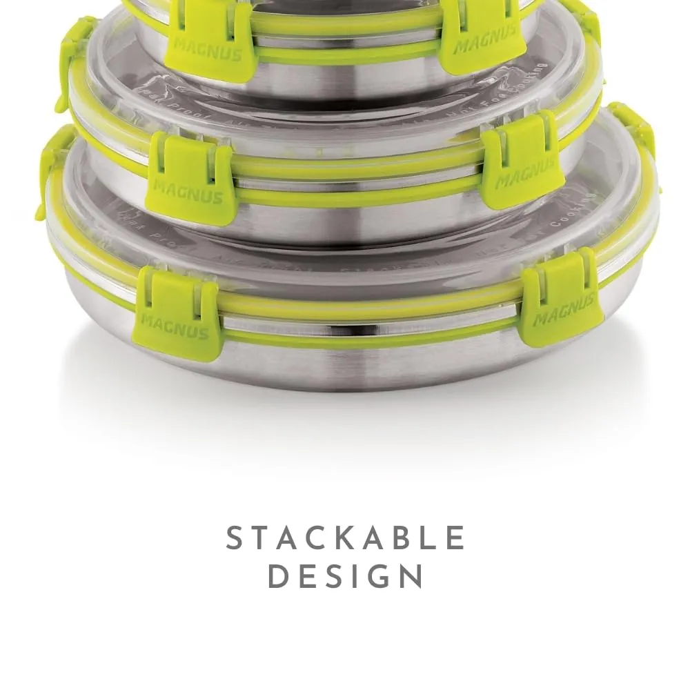 Magnus Klip Lock Stainless Steel Airtight Leakproof Storage Container Set of 4, 650 ml Each – Ideal Kitchen Accessories Items, Lunch Box, Lunch Boxes for Office Men