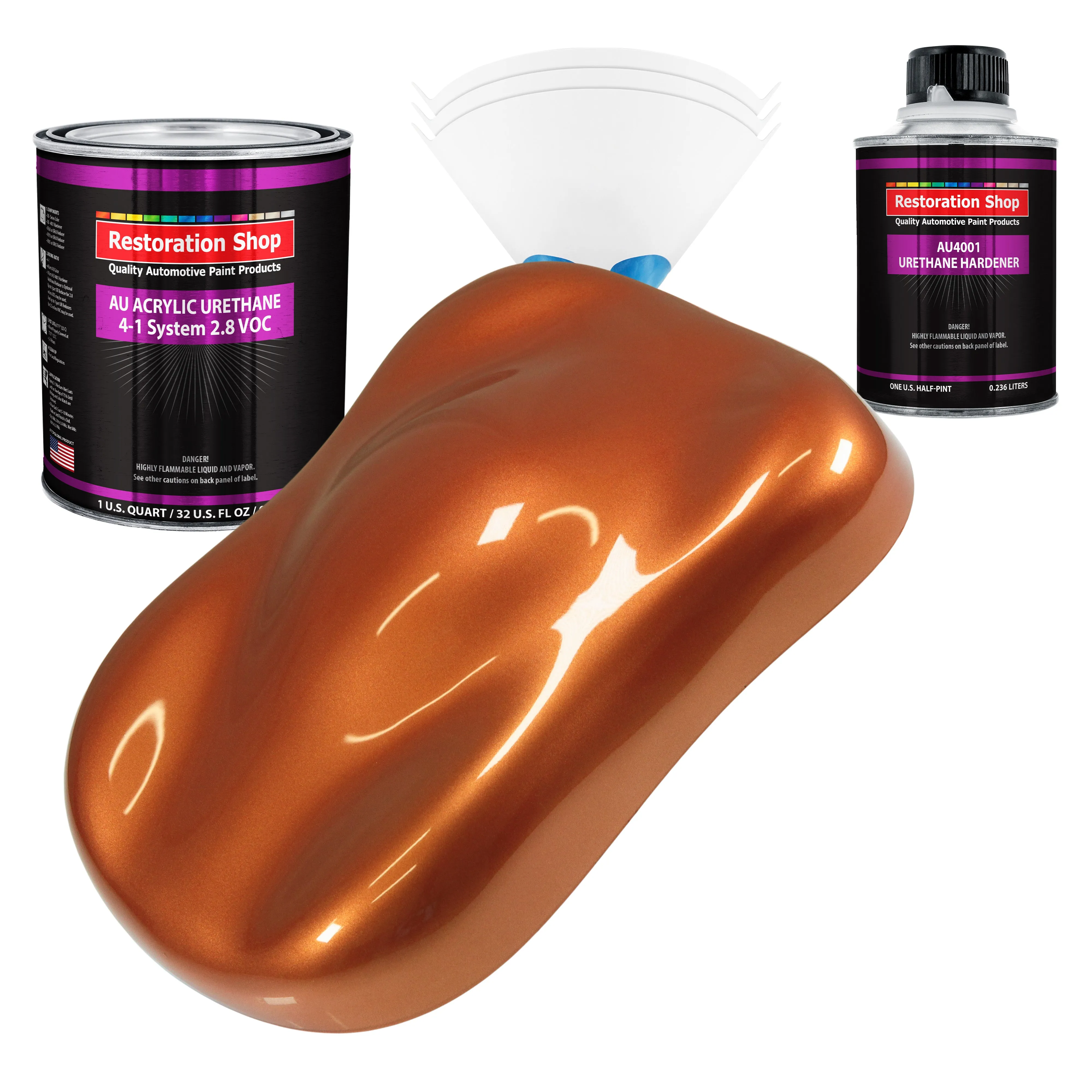 Malibu Sunset Orange Metallic Acrylic Urethane Auto Paint - Complete Quart Paint Kit - Pro Single Stage Automotive Car Coating, 4:1 Mix Ratio 2.8 VOC