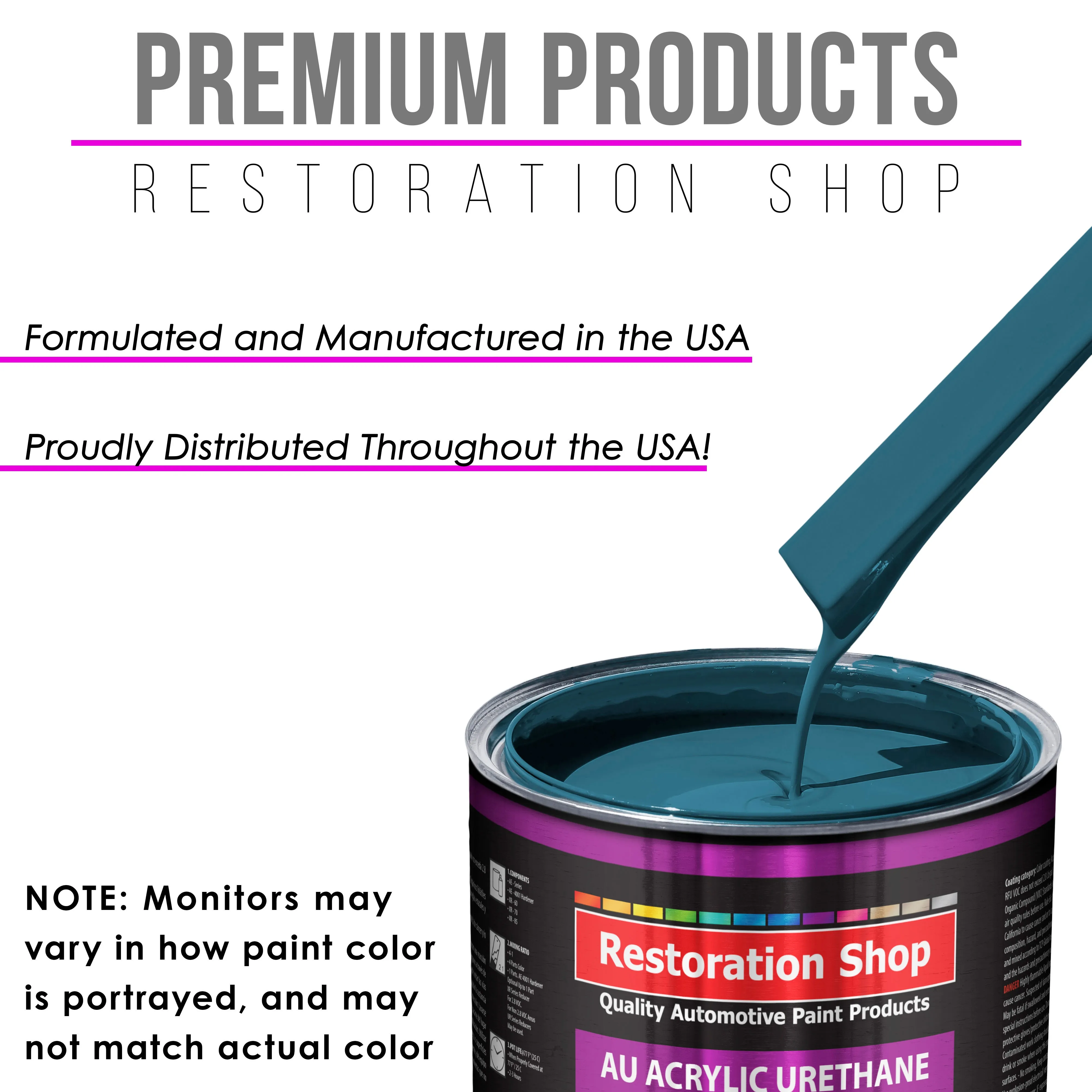 Medium Blue Acrylic Urethane Auto Paint (Complete Quart Paint Kit) Professional Single Stage Gloss Automotive Car Truck Coating, 4:1 Mix Ratio 2.8 VOC