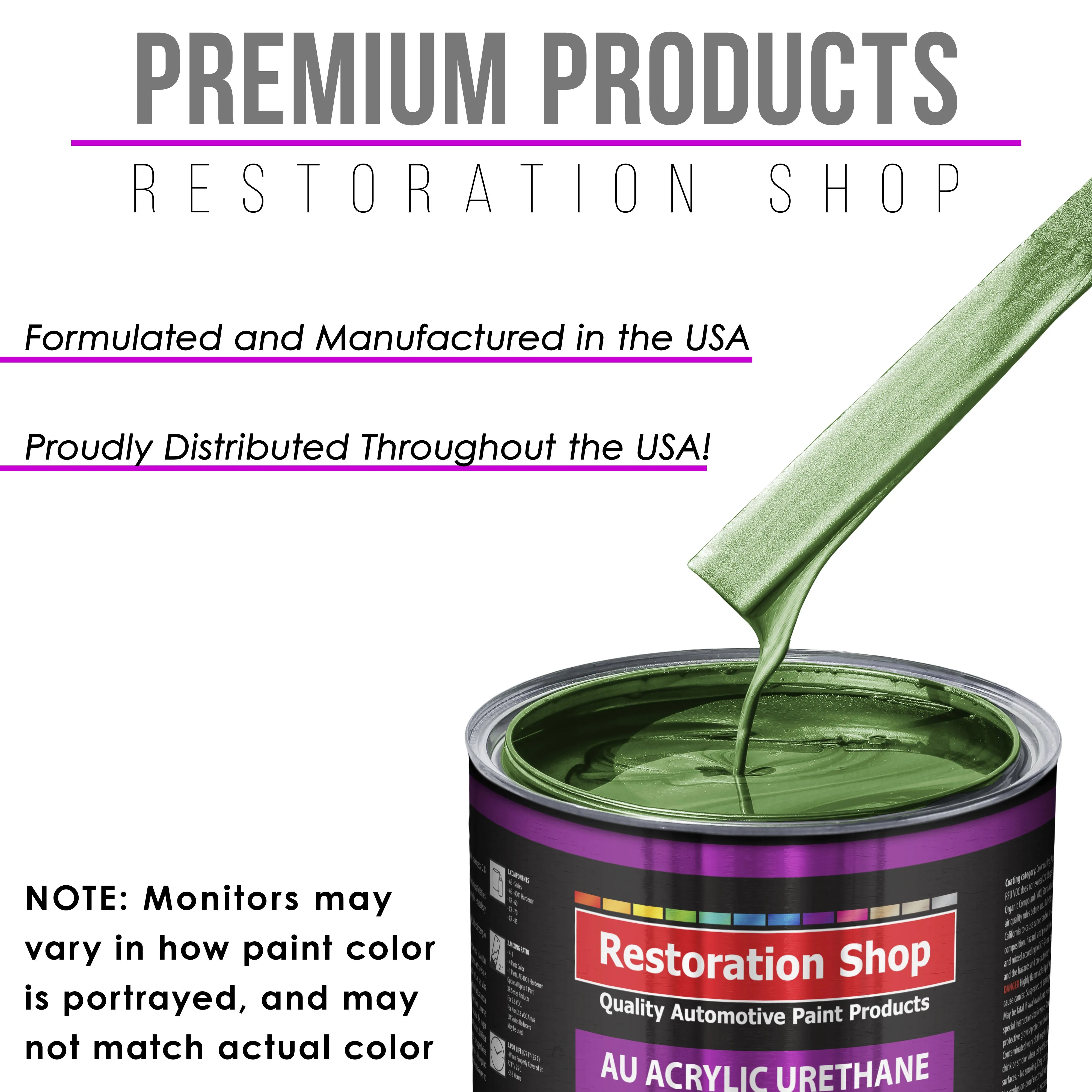 Medium Green Metallic Acrylic Urethane Auto Paint - Complete Quart Paint Kit - Professional Single Stage Automotive Car Coating, 4:1 Mix Ratio 2.8 VOC