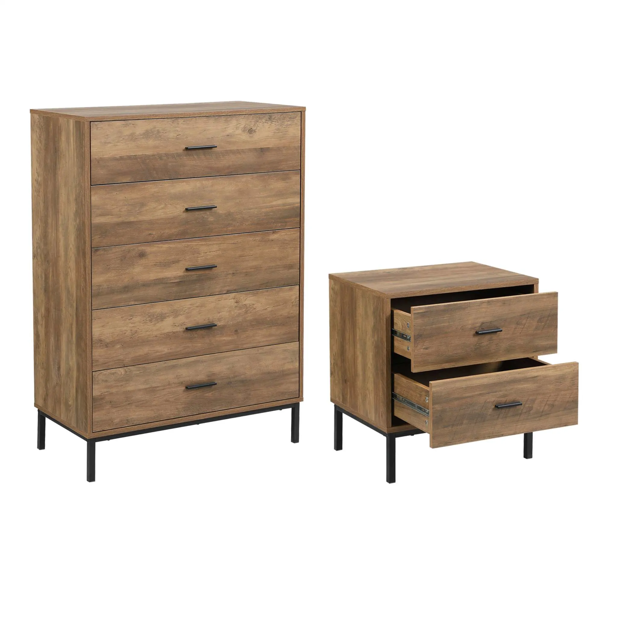 MerryLuk Bronx Chest of 5 Drawers Dresser Nightstand Set