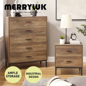 MerryLuk Bronx Chest of 5 Drawers Dresser Nightstand Set