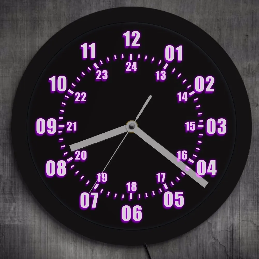 Military Time 24 Hours Display Neon Sign Wall Clock with LED Backlight Military World Time Zone Amateur Neon Sign LED Wall Clock