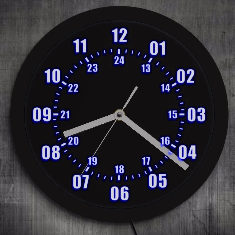 Military Time 24 Hours Display Neon Sign Wall Clock with LED Backlight Military World Time Zone Amateur Neon Sign LED Wall Clock