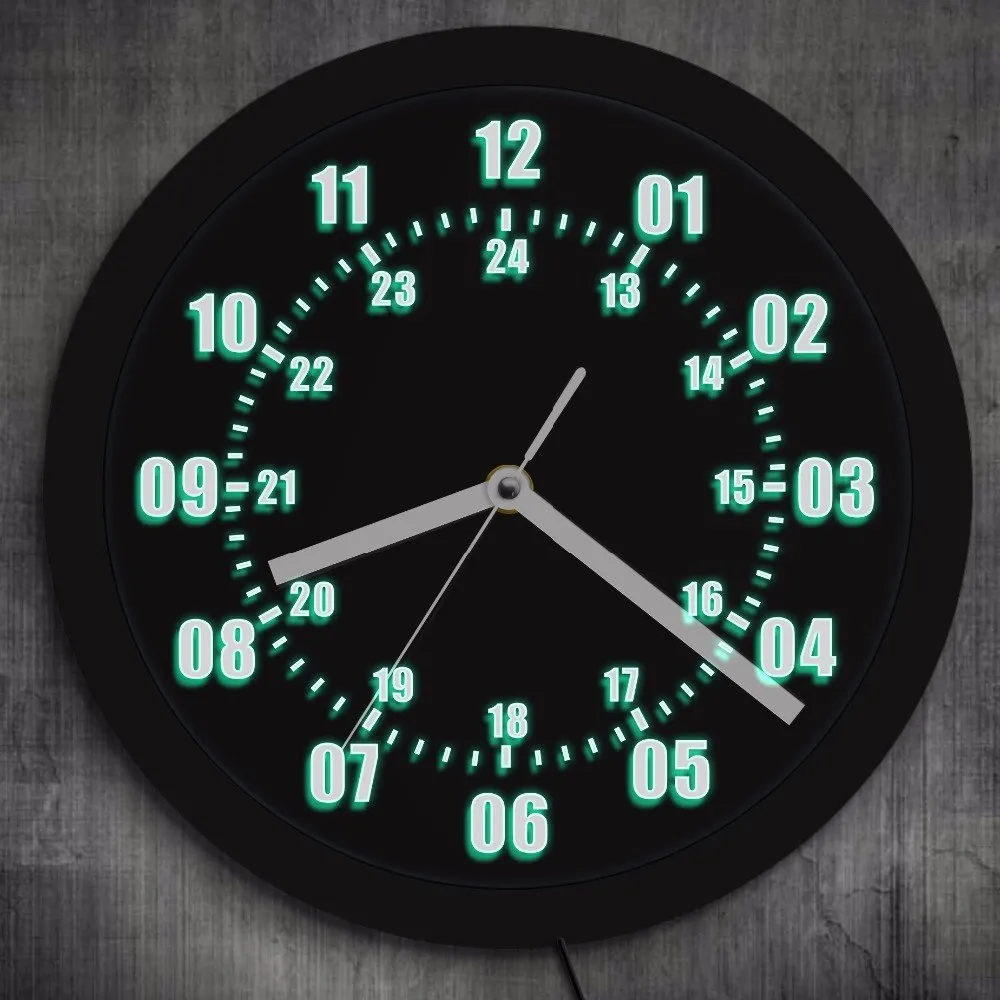 Military Time 24 Hours Display Neon Sign Wall Clock with LED Backlight Military World Time Zone Amateur Neon Sign LED Wall Clock
