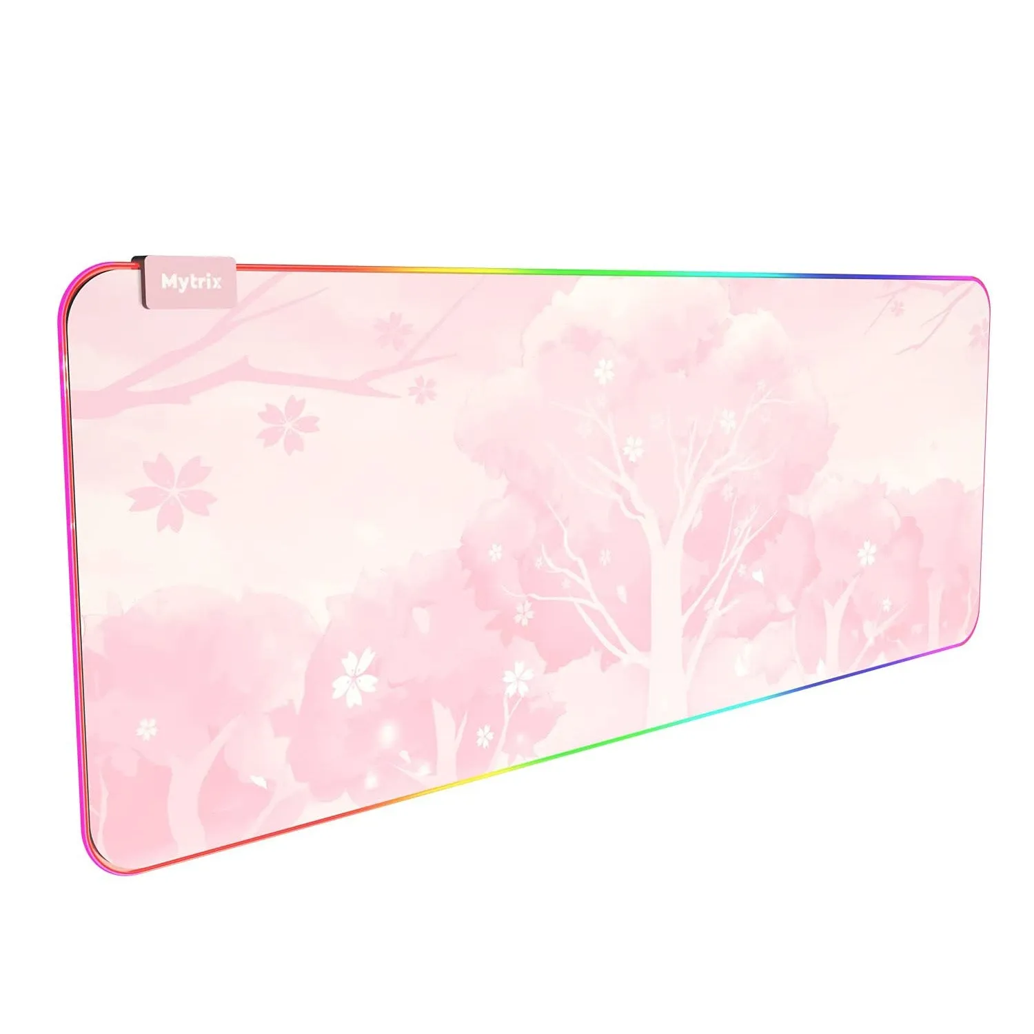 Mytrix Sakura Cherry Blossoms Pink RGB Gaming Mouse Pad, LED Soft Extended Large Office Mouse Pad, Anti-Slip Rubber Base, Keyboard Mouse Mat - Pink