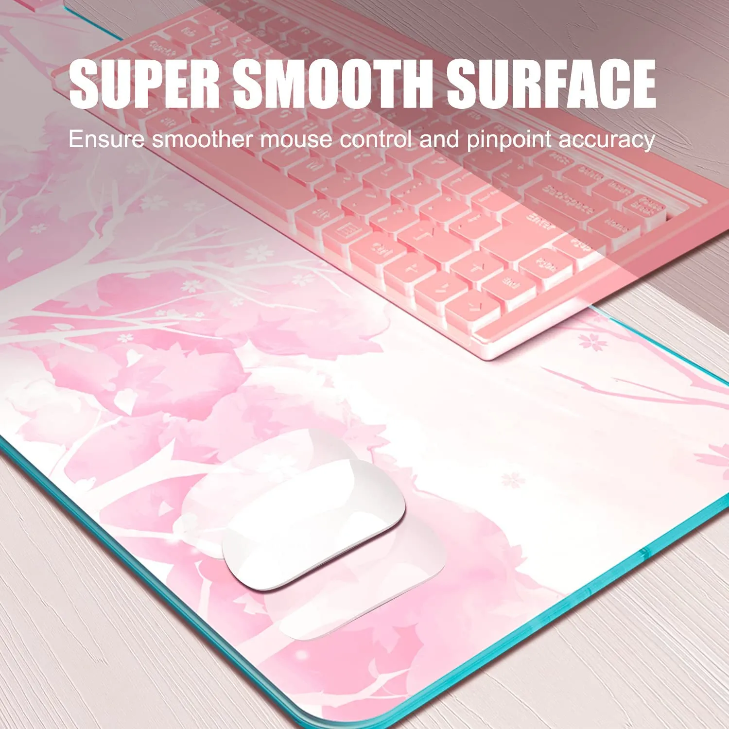 Mytrix Sakura Cherry Blossoms Pink RGB Gaming Mouse Pad, LED Soft Extended Large Office Mouse Pad, Anti-Slip Rubber Base, Keyboard Mouse Mat - Pink