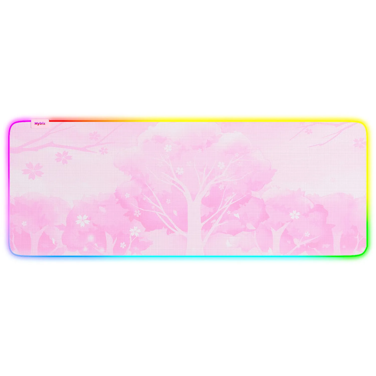 Mytrix Sakura Cherry Blossoms Pink RGB Gaming Mouse Pad, LED Soft Extended Large Office Mouse Pad, Anti-Slip Rubber Base, Keyboard Mouse Mat - Pink
