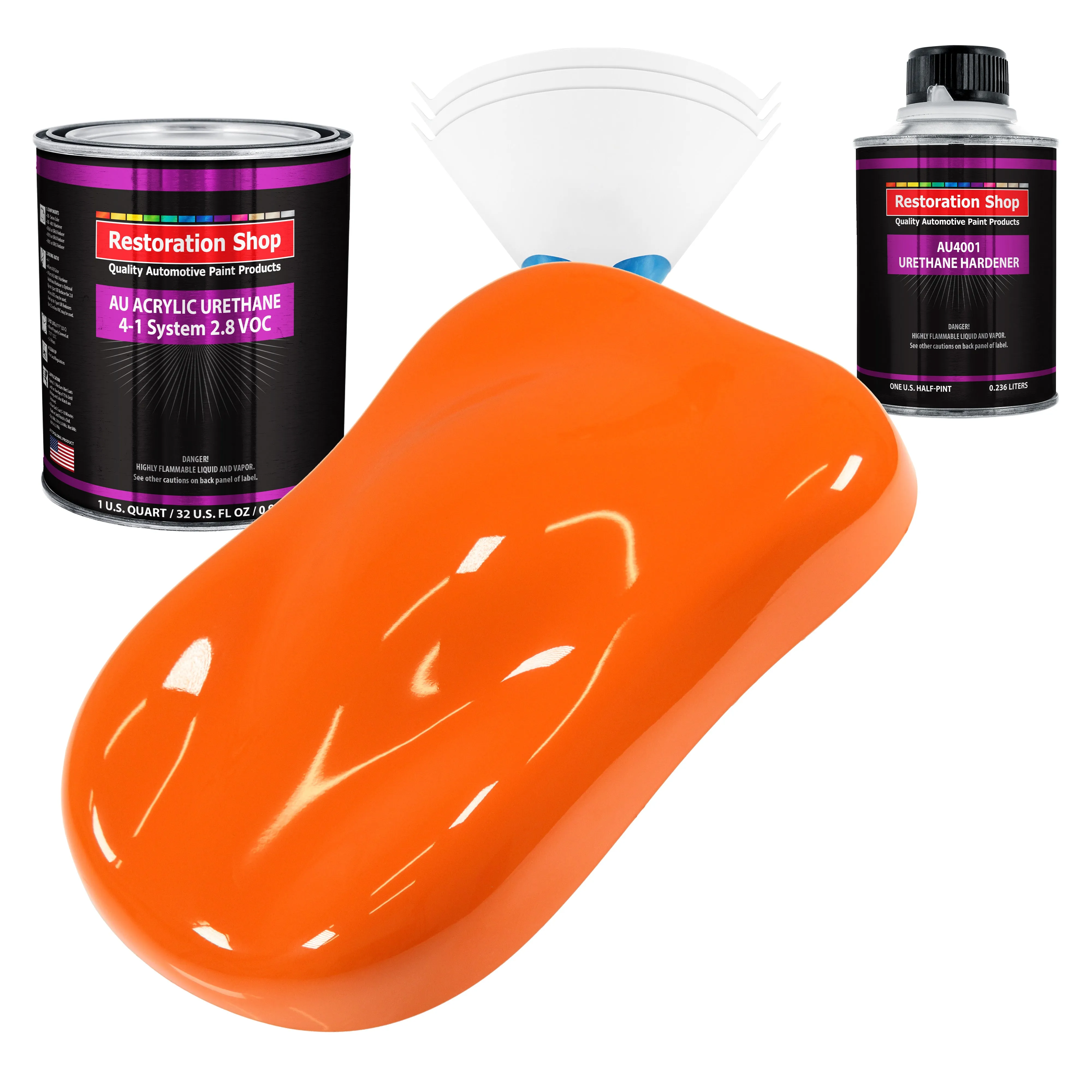 Omaha Orange Acrylic Urethane Auto Paint - Complete Quart Paint Kit - Professional Single Stage Automotive Car Truck Coating, 4:1 Mix Ratio 2.8 VOC