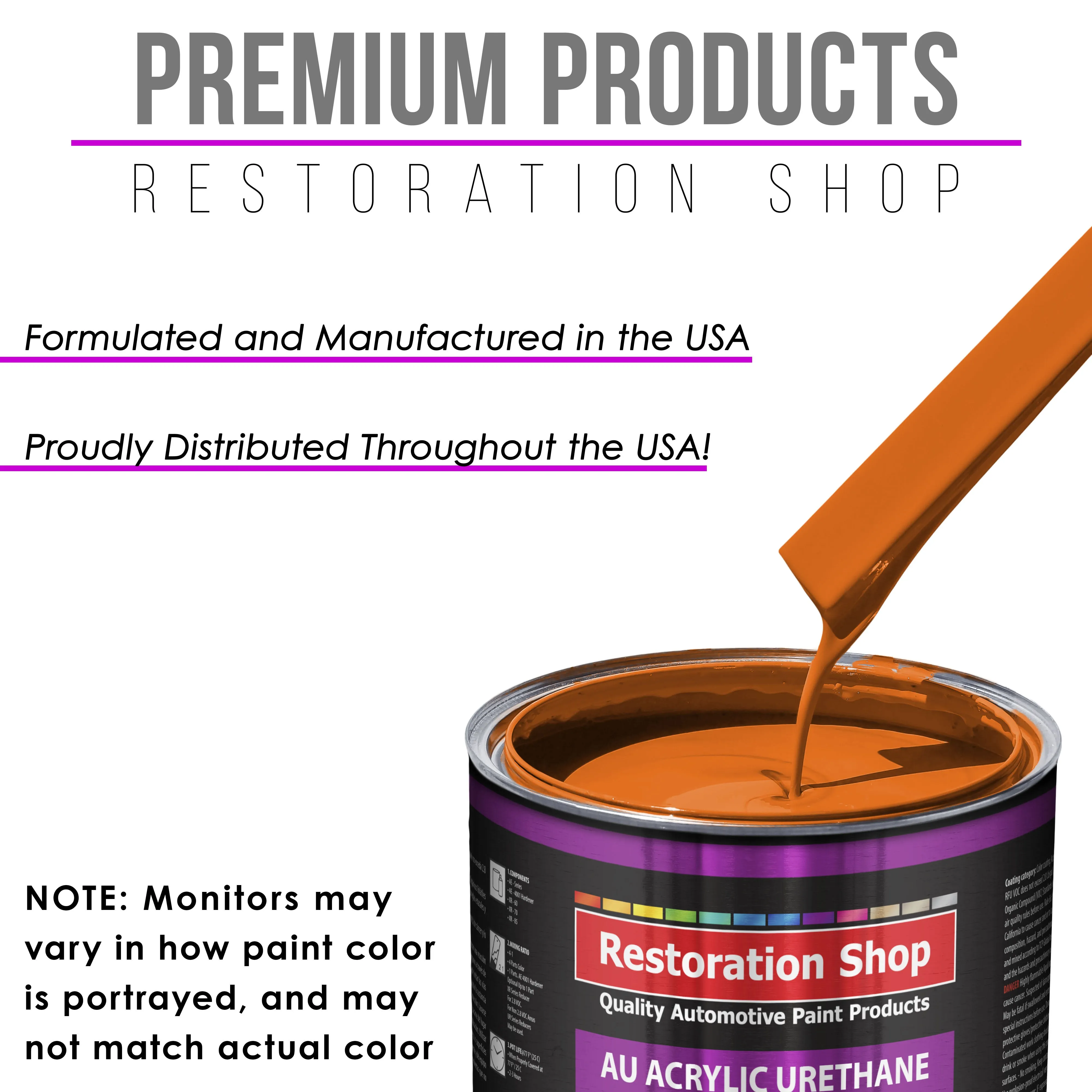 Omaha Orange Acrylic Urethane Auto Paint - Complete Quart Paint Kit - Professional Single Stage Automotive Car Truck Coating, 4:1 Mix Ratio 2.8 VOC