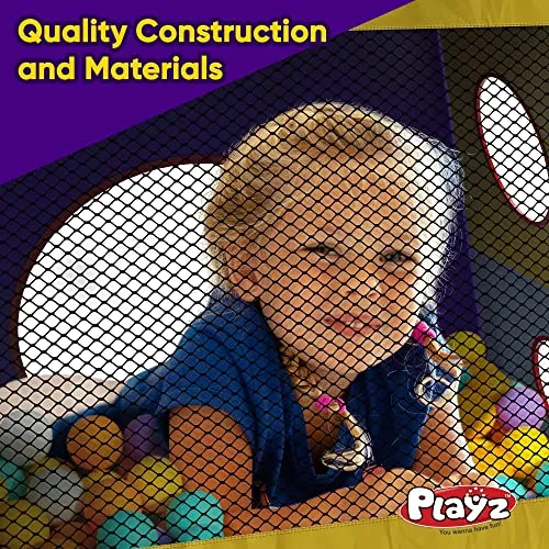 Playz 5pc Kids Playhouse Jungle Gym Ball Pit with Dart Board & 5 Sticky Balls - Fold Up Pop Up Tents, Tunnels & Basketball Pit Play Center for Boys, Girls, Baby, Toddlers w/ Travel Zipper Storage Bag