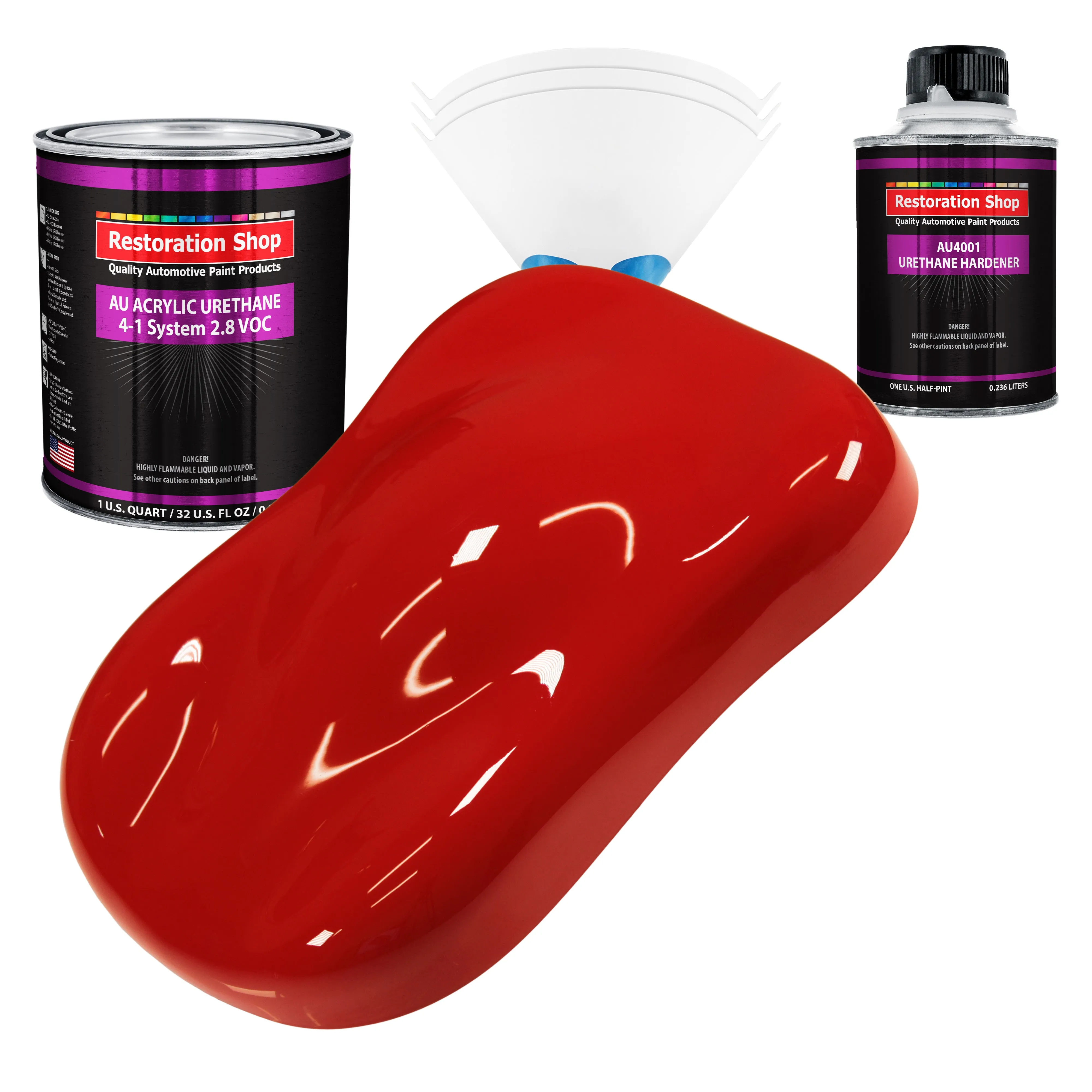Pro Street Red Acrylic Urethane Auto Paint - Complete Quart Paint Kit - Professional Single Stage Automotive Car Truck Coating, 4:1 Mix Ratio 2.8 VOC