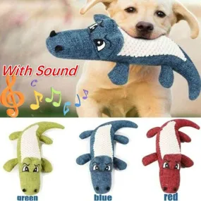 QUMY Dog Toy Linen Plush Squeaky Crocodile