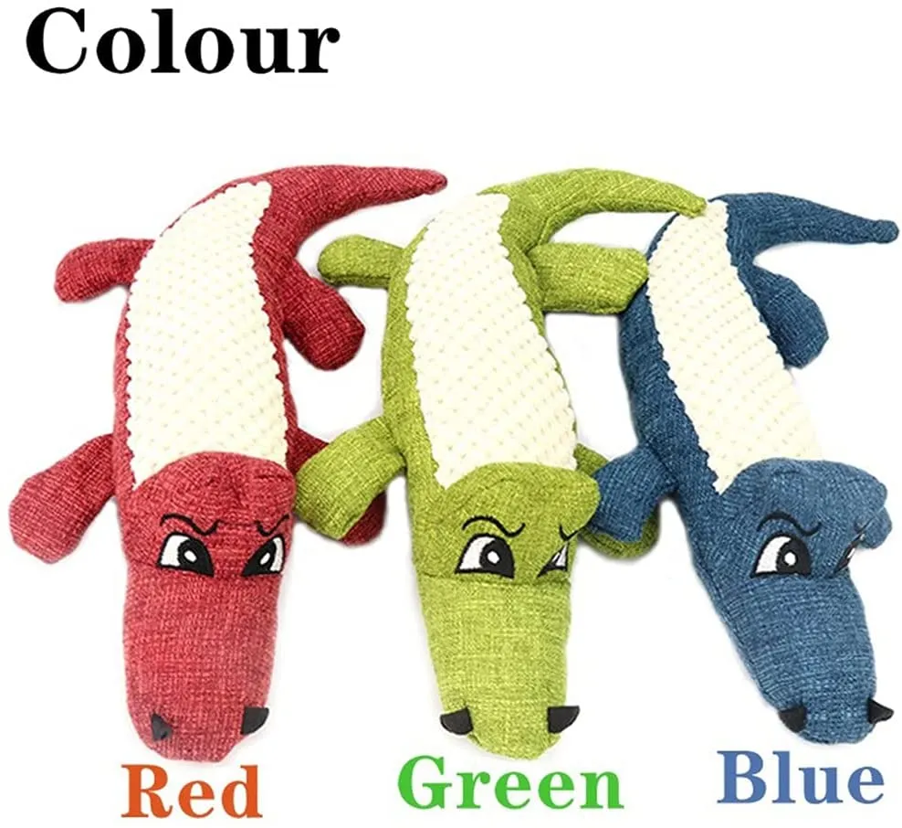 QUMY Dog Toy Linen Plush Squeaky Crocodile