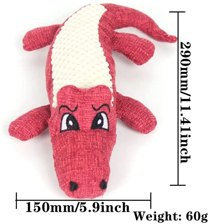 QUMY Dog Toy Linen Plush Squeaky Crocodile