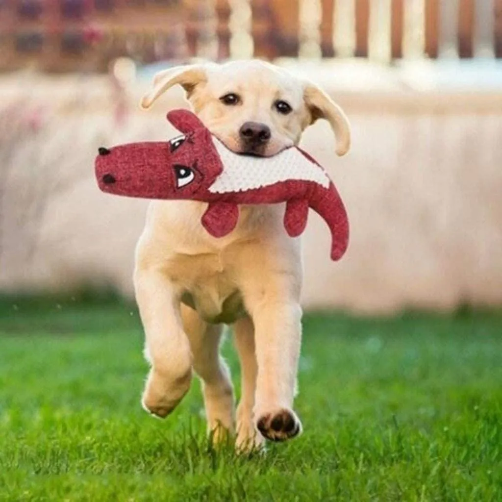 QUMY Dog Toy Linen Plush Squeaky Crocodile