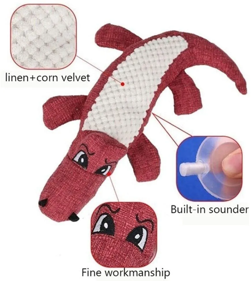 QUMY Dog Toy Linen Plush Squeaky Crocodile