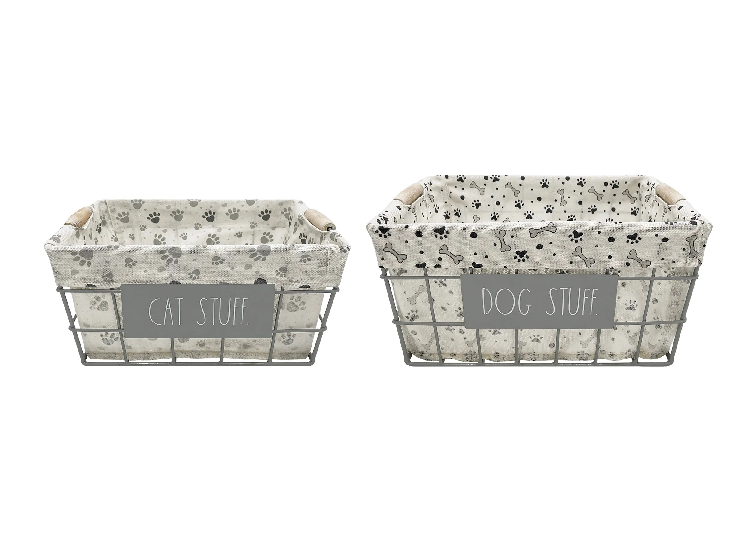 Rae Dunn “Cat Stuff” and “Dog Stuff” Grey Pet Storage Bins