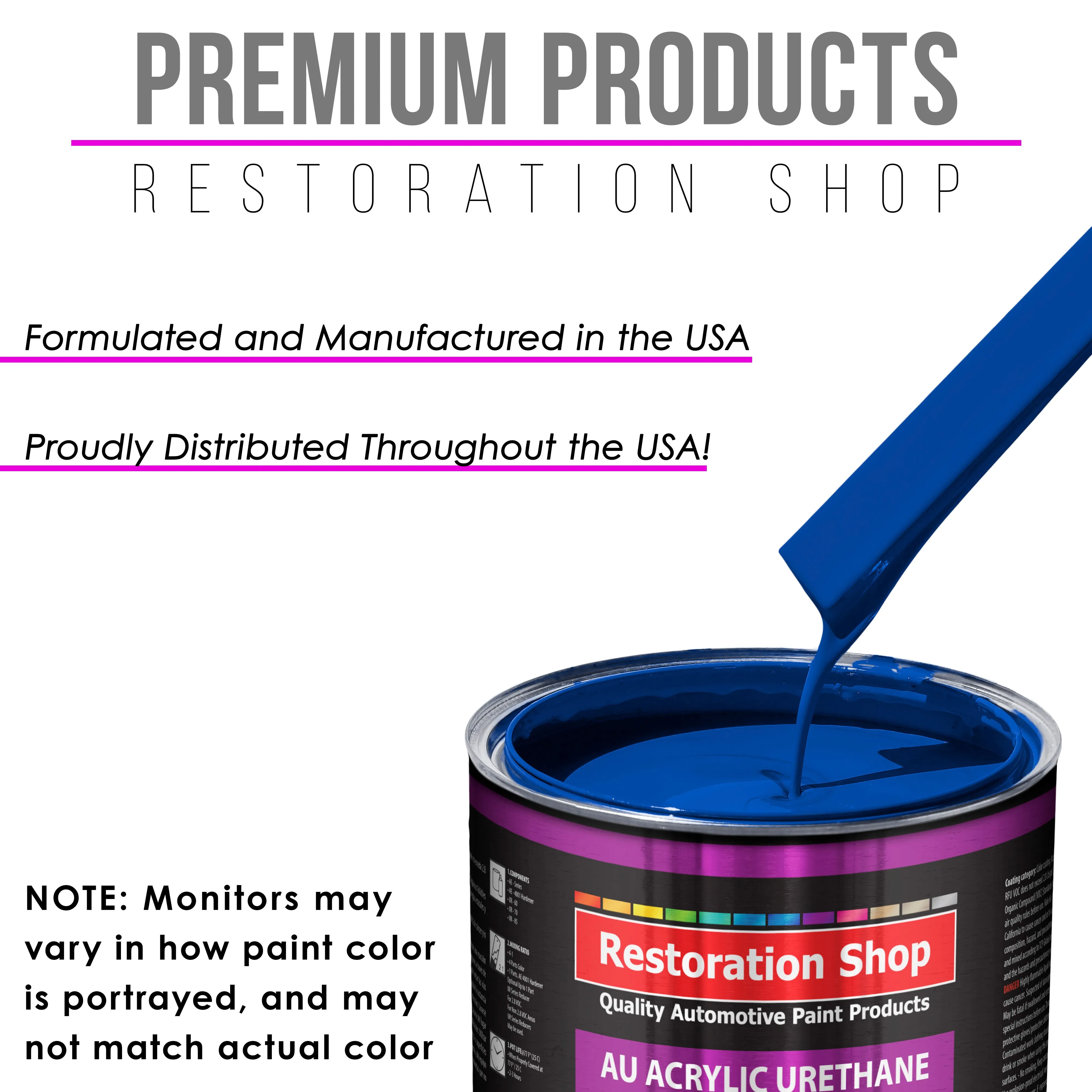 Reflex Blue Acrylic Urethane Auto Paint (Complete Quart Paint Kit) Professional Single Stage Gloss Automotive Car Truck Coating, 4:1 Mix Ratio 2.8 VOC