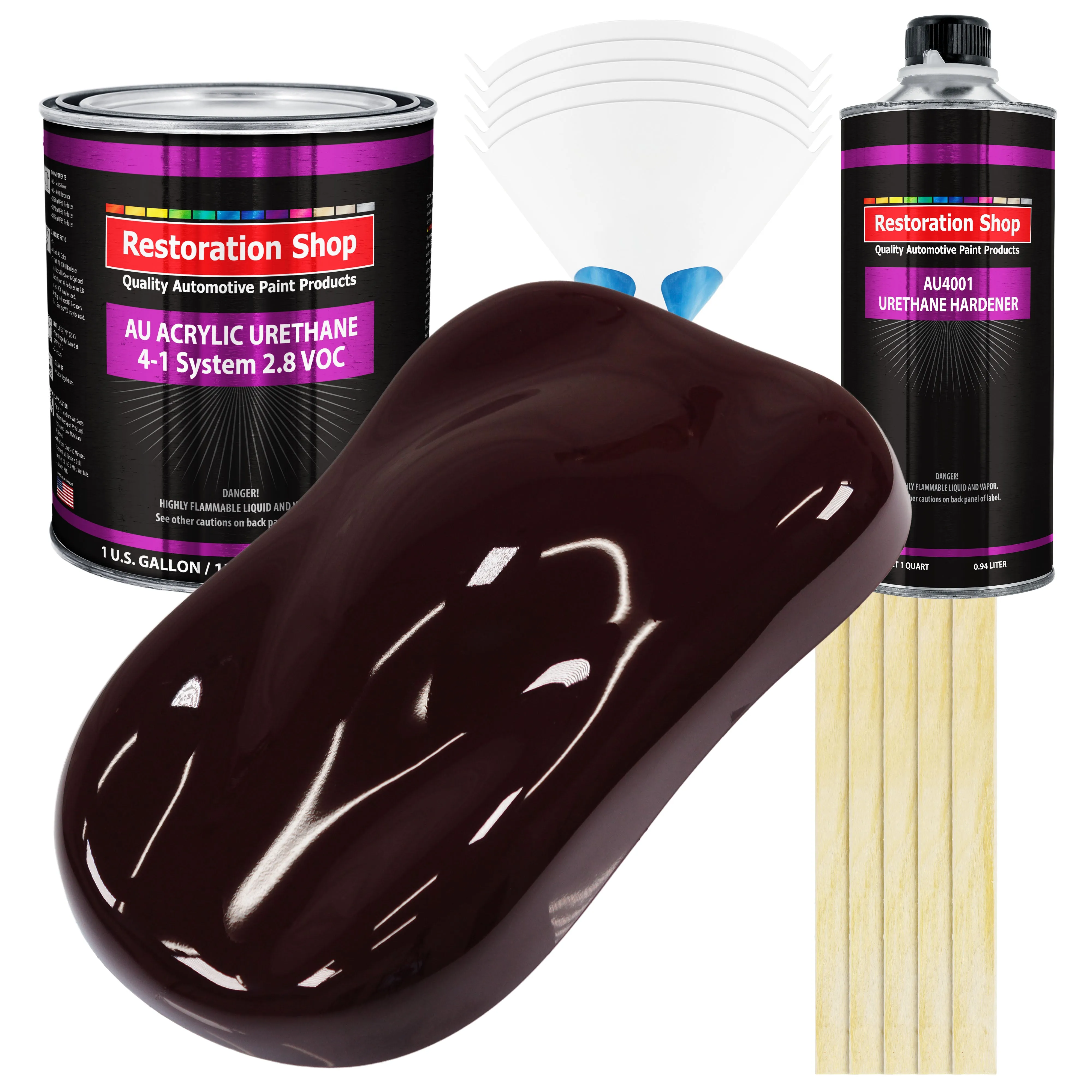 Royal Maroon Acrylic Urethane Auto Paint - Complete Gallon Paint Kit - Professional Single Stage Automotive Car Truck Coating, 4:1 Mix Ratio 2.8 VOC