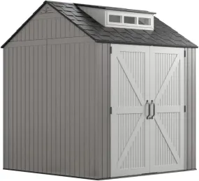 Rubbermaid Resin Outdoor Storage Shed With Floor (7 x 7 Ft), Weather Resistant, Gray, Organization for Home/Backyard/Garden Tool