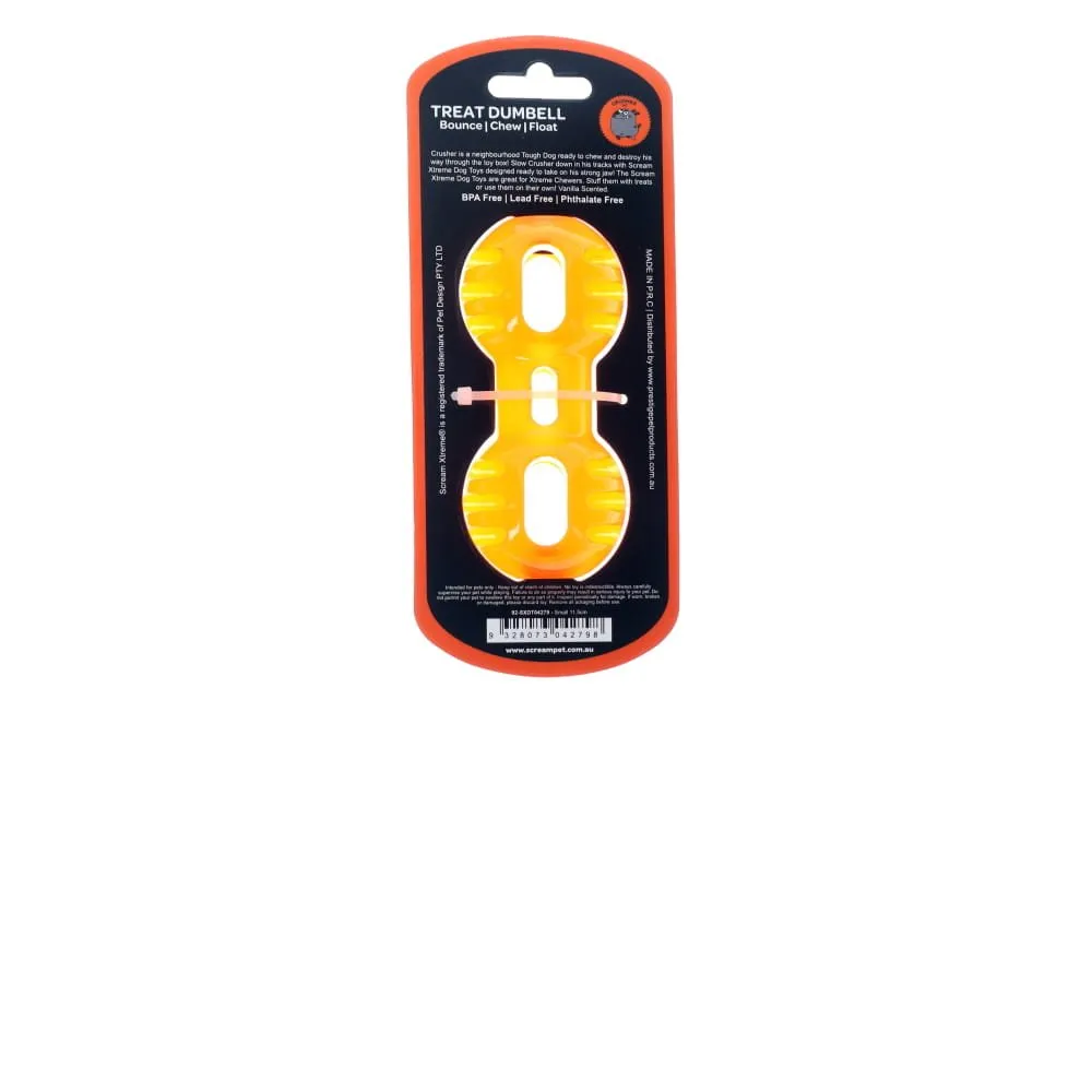 Screme Xtreme Treat Dumbbell Dog Toy Orange Small