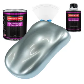 Silver Blue Metallic Acrylic Urethane Auto Paint - Complete Quart Paint Kit - Professional Single Stage Automotive Car Coating, 4:1 Mix Ratio 2.8 VOC
